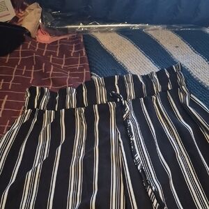 SHEIN Black and White Striped Wide Leg Pants